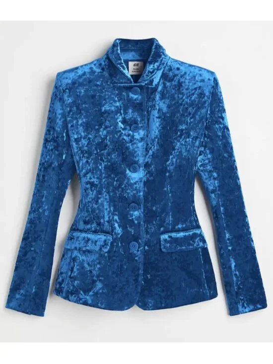 H&M Studio Bright Blue Velvet Blazer - Picture 2 of 16